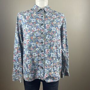 Vintage 90s Liz wear Womens Size Small Denim Floral Print Button Down Shirt